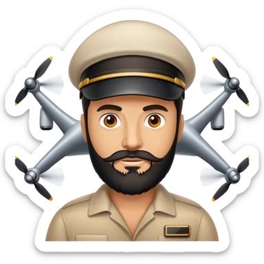 create me a tan guy with black beard working on plane drones  sticker