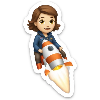 white woman brown hair riding a rocket sticker