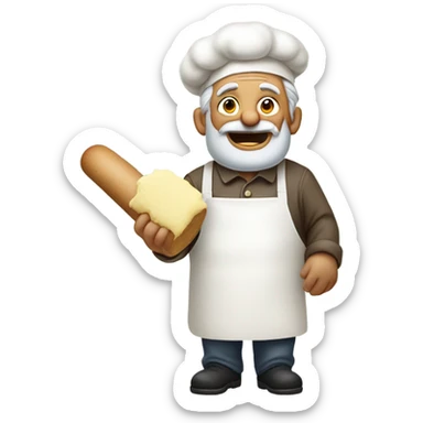 Grandfather as a baker, but something went wrong  and he is al covered with butter and flower sticker