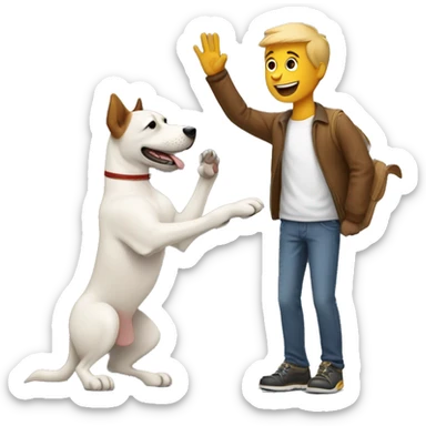 dog and man give each other high five sticker