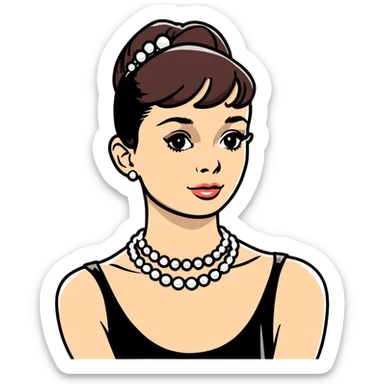 Audrey Hepburn glamorous portrait with iconic black dress and pearl necklace sticker