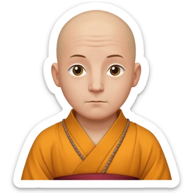 A bald monk in modern American city, wearing traditional robes, calm expression sticker