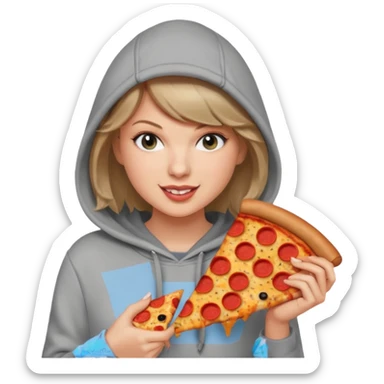 Taylor Swift, wearing hoodie, holding a slice of pizza





































 sticker