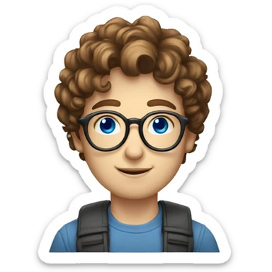 nerd, glasses, blue eyes, round face, pale skin, brown hair, curly hair sticker