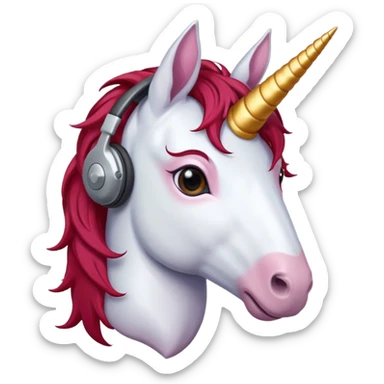 headphone wearing unicorn with dark red hair sticker