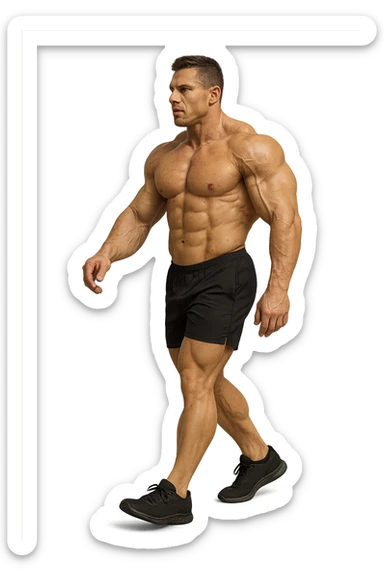 BODYBUILDER CHE PASSEGGIA, IPERREALISTICO 4K sticker