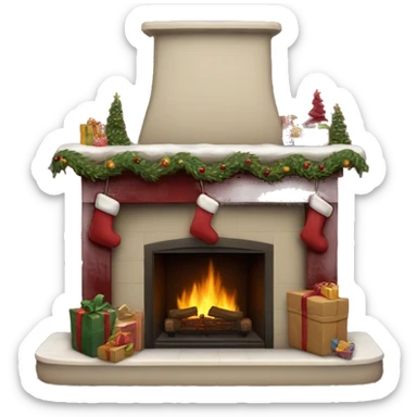 Realistic decorated burgundy Christmas fireplace sticker