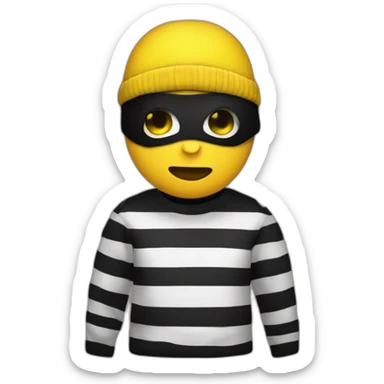 robber yellow person with a black beanie and a long sleeved white and black horizontally striped t-shirt and a black eye mask and a bag of money in their left shoulder sticker