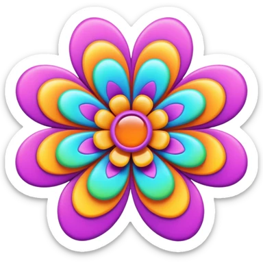 3D, Groovy psychedelic hippie style flower sticker