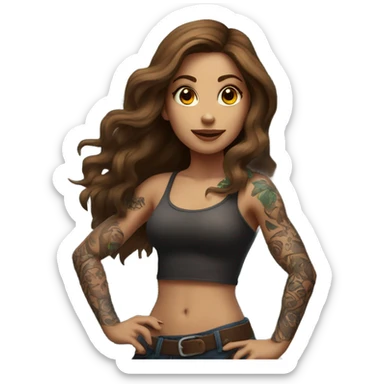 Beautiful tattooed woman long brown hair climbing rocks sticker