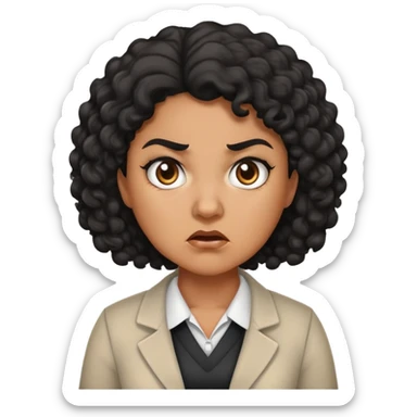 An angry female teacher with brown skin, black curly hair, and slightly chubby sticker