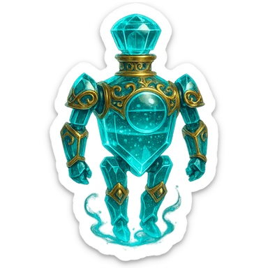 premium class crystal elixir bottle in robot shape, cyan color, lots of glowing, edges, ornaments, golden details, magical effects, very small golden collar, transparent background, beautiful merging base, clearly floating in the air, no base or shadow, very luxurious, futuristic, matching the collection sticker