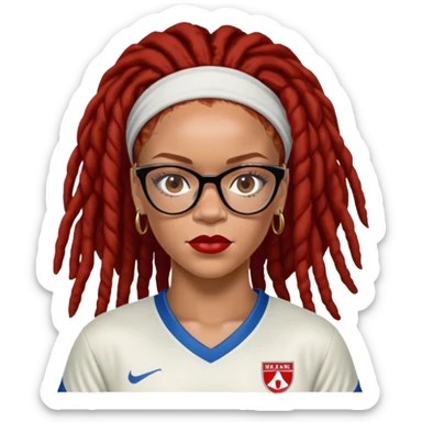 Rihanna with freckles and soccer mom dreadlocks island red and white jersey and cateye eyeglasses sticker