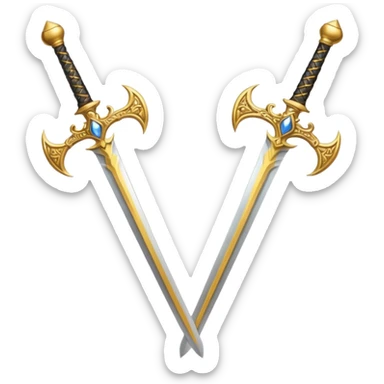 Two Golden royal swords with gold blades and gold handel sticker