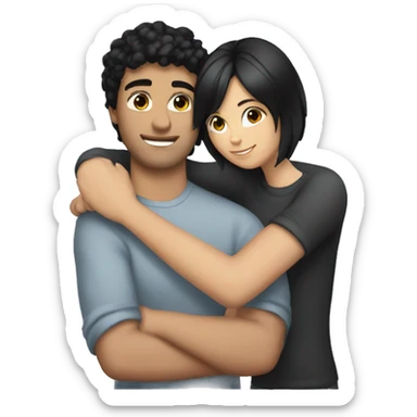 girl with Black hair  and brunette guy hug sticker