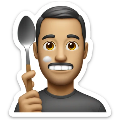 Man with lighter and spoon with salt on the spoon and salt on his face  sticker