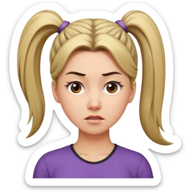 A woman with a ponytail tilting her head and wearing a dissatisfied expression. sticker