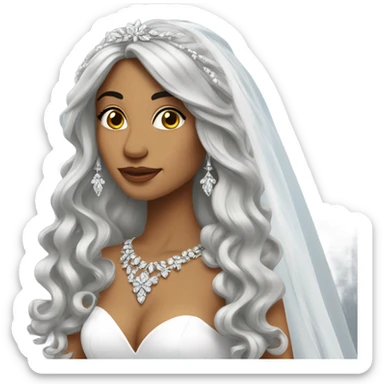 latina bride with long hair and silver jewelry sticker