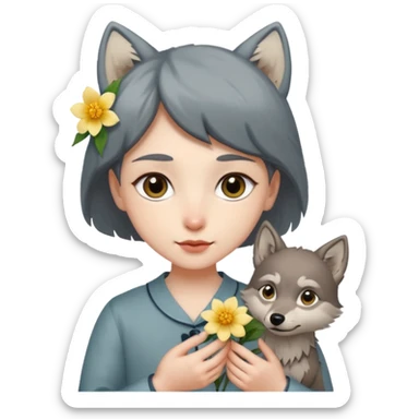 a flower in hand that holds the wolf sticker