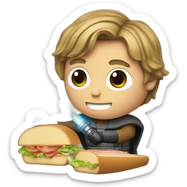 Luke Skywalker cuting sandwich with lightsaber sticker