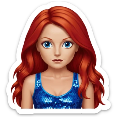 Geri Halliwell with long red hair, blue eyes, red sequin crop top sticker