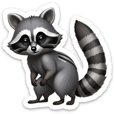 Cinematic-Raccoon-Realistic-Full-Body-Standingon all fours-Emoji – Tail flicking lazily, head tilted dramatically, thick grey fur with a signature black mask, sharp and alert ears, simplified yet realistic focused features, highly detailed, glowing with an almost sarcastic glow. sticker