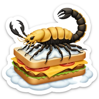 No a SCORPION sitting on top of a cloud and eating a sandwich sticker