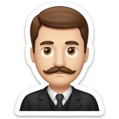 white man with parted brown hair and a thick mustache in the stock ios emoji style sticker