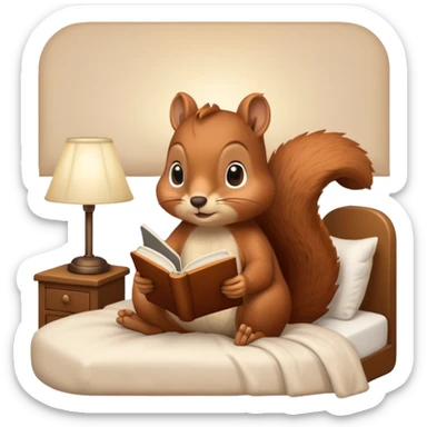 squirrel reading in bed with retro light lamp sticker