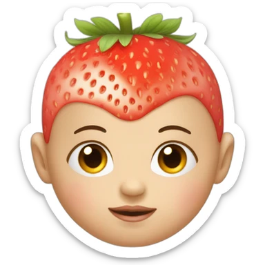 Baby face with eyes closed with a strawberry on top of the head sticker