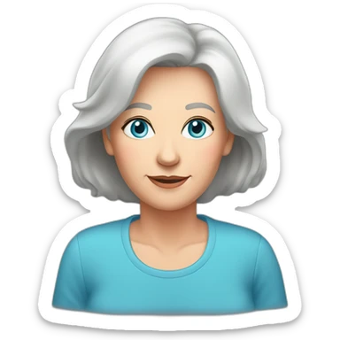 White 63 yrs old woman dark brown hair blue eyes with a salmon color T-shirt sticker