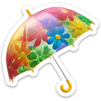 Rainbow umbrella made of flowers with dew drops dripping off and a large handle  sticker