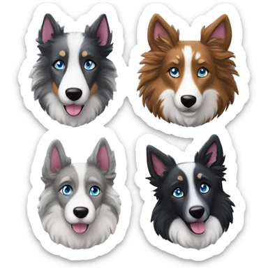  Black spotted brindle fluffy collie husky lurcher fox blue eyes fluffy ears and holographic harness running sticker