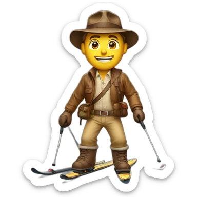 Indiana Jones qui fait du ski alpin avec skis au pied sticker