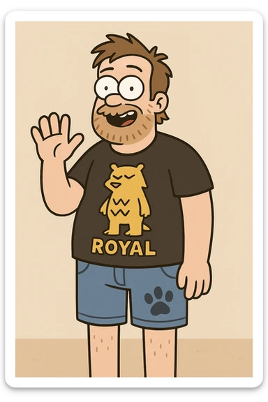 A man zigzag bears Royal t-shirt blue dogs paw jeans 🩳 a hand say hello sticker