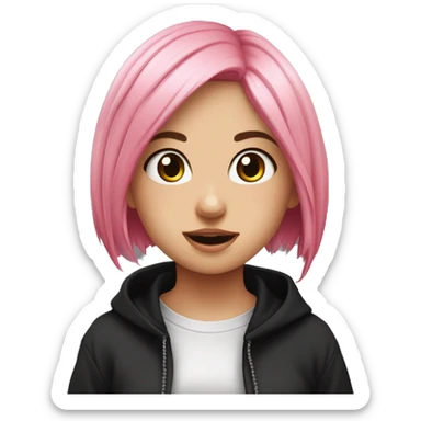 Front view curvy emo girl pink hair sits on the floor straight view hands up black skirt полосатые рваные чулки sticker