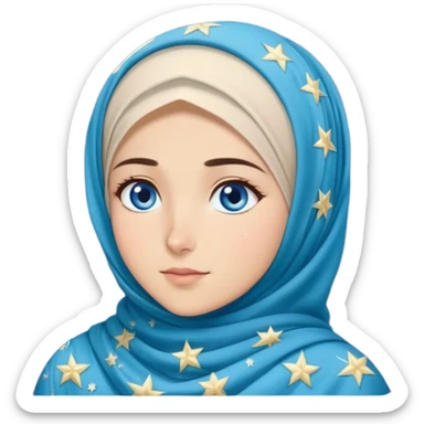 Turkish beautiful finish Konya girl blue eyes with starry hijab islamic dress and look at starry night  sticker