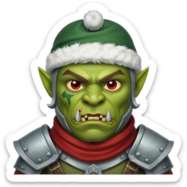 Fantasy Christmas orc legion soldier icon, iron tundra army theme, heavy winter armor, disciplined brutal look, cold steel color palette, emoji portrait, male/female variant
 sticker