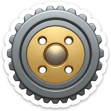 Emoji of a gear, iPhone emoji style. Flat design, smooth gradients, rounded edges, soft shadows, clean look, white background. sticker