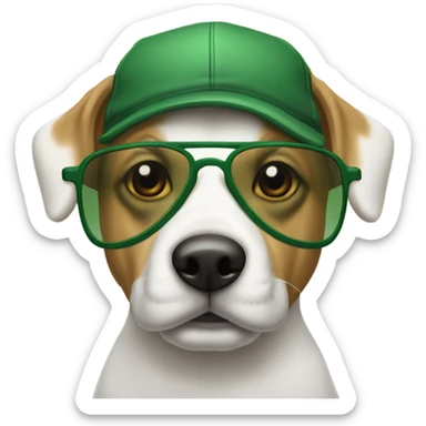 perro con botas y gorra verde y lentes de sol blancos sticker