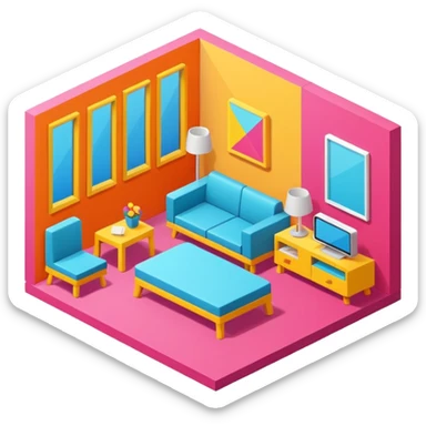 isometric room with furniture inside sticker