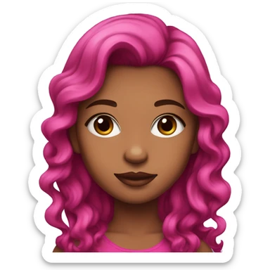 Pretty girl with tan skin, dark eye makeup, and long, magenta pink, wavy hair sticker