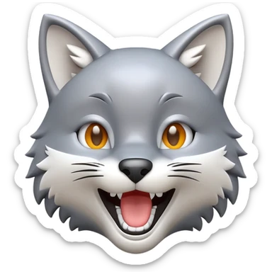 3D-style gray wolf or cat-like character emoji, joyful and excited expression, clean and glossy, inspired by TenSquared logo sticker