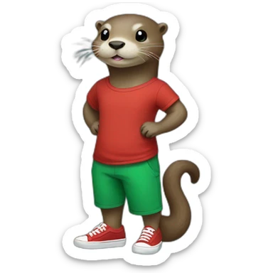 Otter with green t-shirt and red Vans sticker