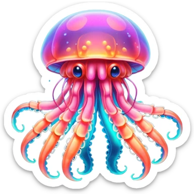 Neon glowing jellyfish-crab-squi sticker