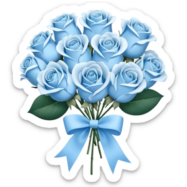 light blue rose bouquet tied with a ribbon sticker