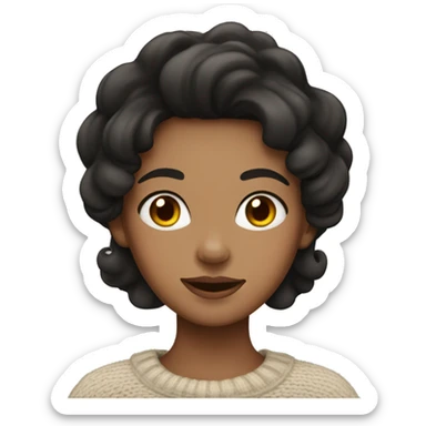 girl with black wavy hair wearing a neutral sweater  sticker