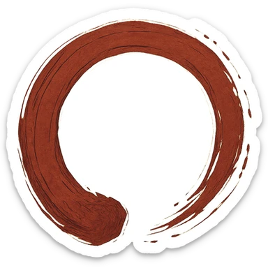 Create a Japanese style enso circle with torn calligraphic edges in a rich red color. The inside of the circle should be completely empty and transparent. Remove only the background, keeping the circle transparent. sticker