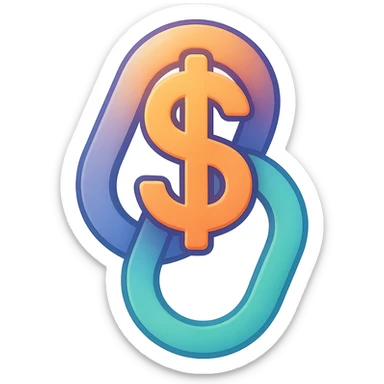 a dollar sign merged with a chain link, forming a unified symbol, in the style of Airbnb's softly shaded, semi-realistic, colorful icons, designed for clarity at small button size sticker