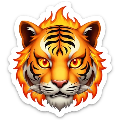 fire elemental tiger face with flames and burning orange eyes for Twitch emote sticker
